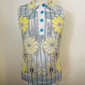 Floral Sleeveless Top with Yellow and Blue Accents